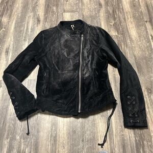Free People Black Lace-Up Bomber Jacket